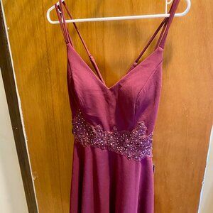 Macy's Burgundy Skater Dress with Lace & Rhinestones